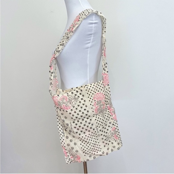 Free People Floral Colorblock Print Gauze Satchel Linen Reusable Bag - Picture 1 of 7